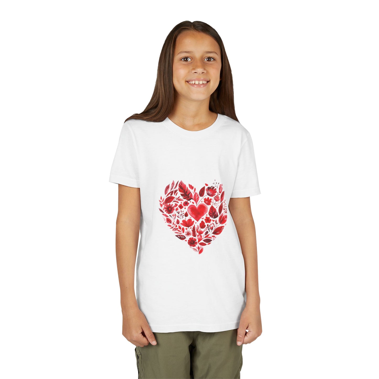 Heart Blossom Youth Tee - Cute Gift for Kids I Summer & Yoga T-Shirt I Floral Design I Birthday Outfit I Valentine's Day Wear
