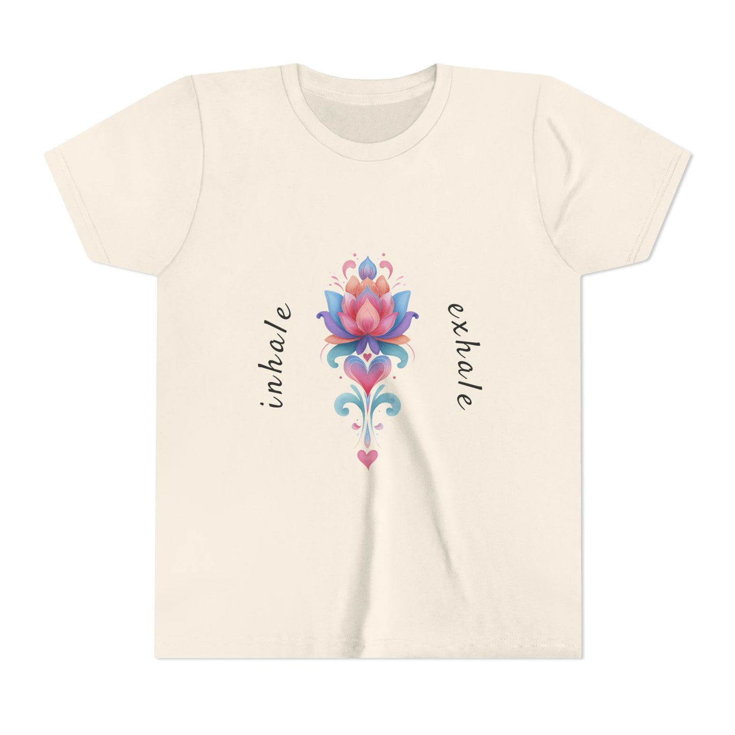 Lotus Flower Inhale Exhale Unisex Youth Yoga Tee | Yoga Inspirational T-Shirt for Kids I Youth Yoga Mindfulness  Apparel