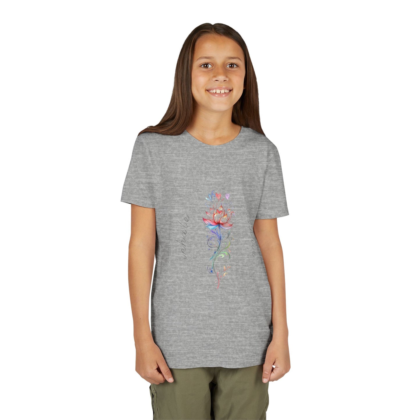 Lotus Flower Inhale Exhale Unisex Youth Yoga Tee | Yoga Inspirational T-Shirt for Kids I Youth Yoga Mindfulness  Apparel
