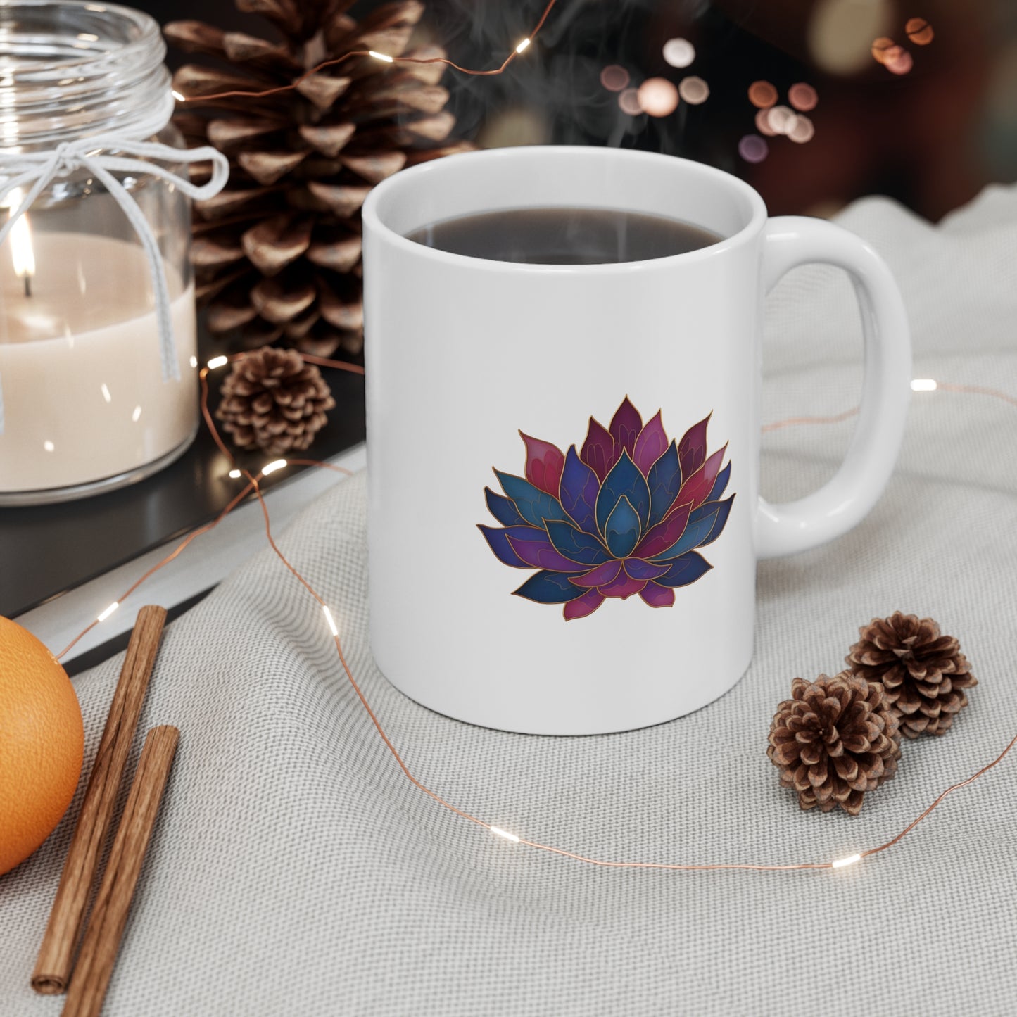 Lotus Flower Ceramic Mug - Yoga Boho Coffee Cup I Spiritual Tea Mug I Wellness Gift I Meditation Decor