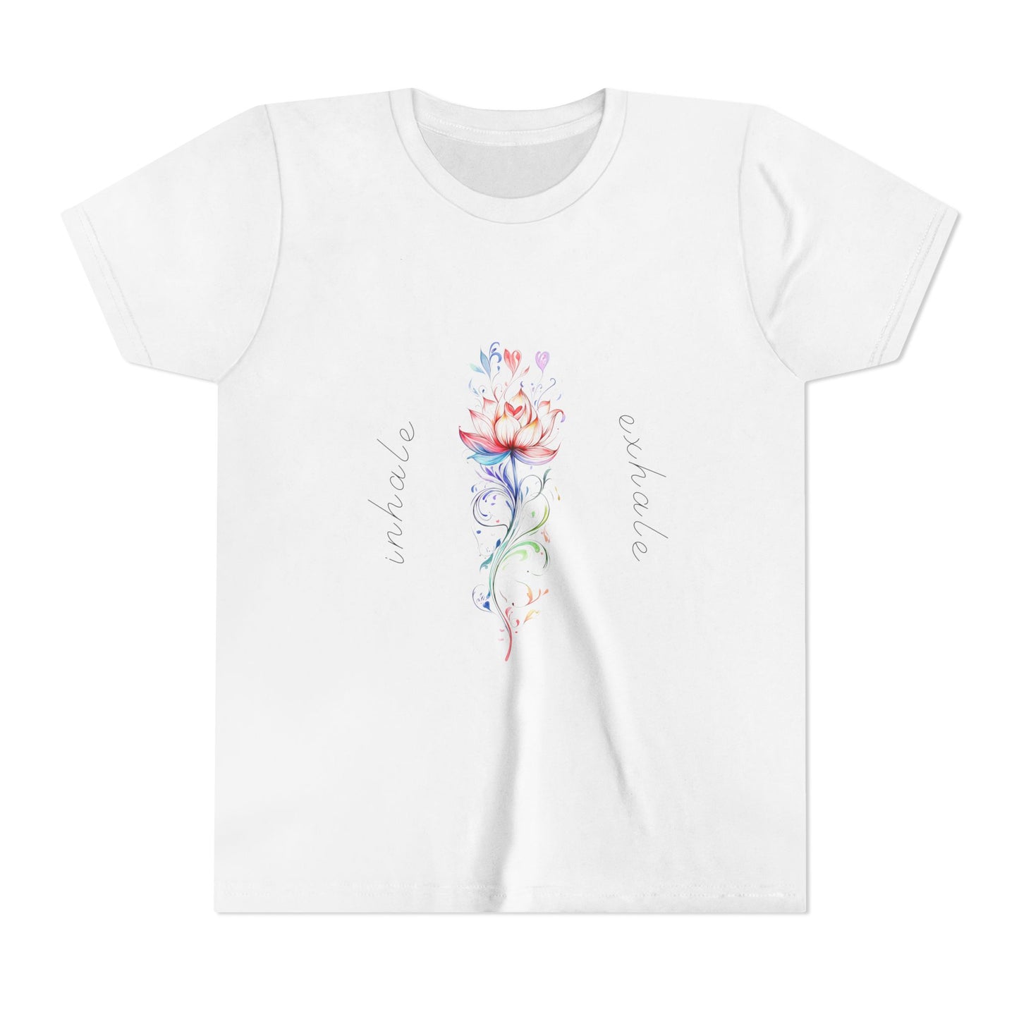 Lotus Flower Inhale Exhale Unisex Youth Yoga Tee | Yoga Inspirational T-Shirt for Kids I Youth Yoga Mindfulness  Apparel
