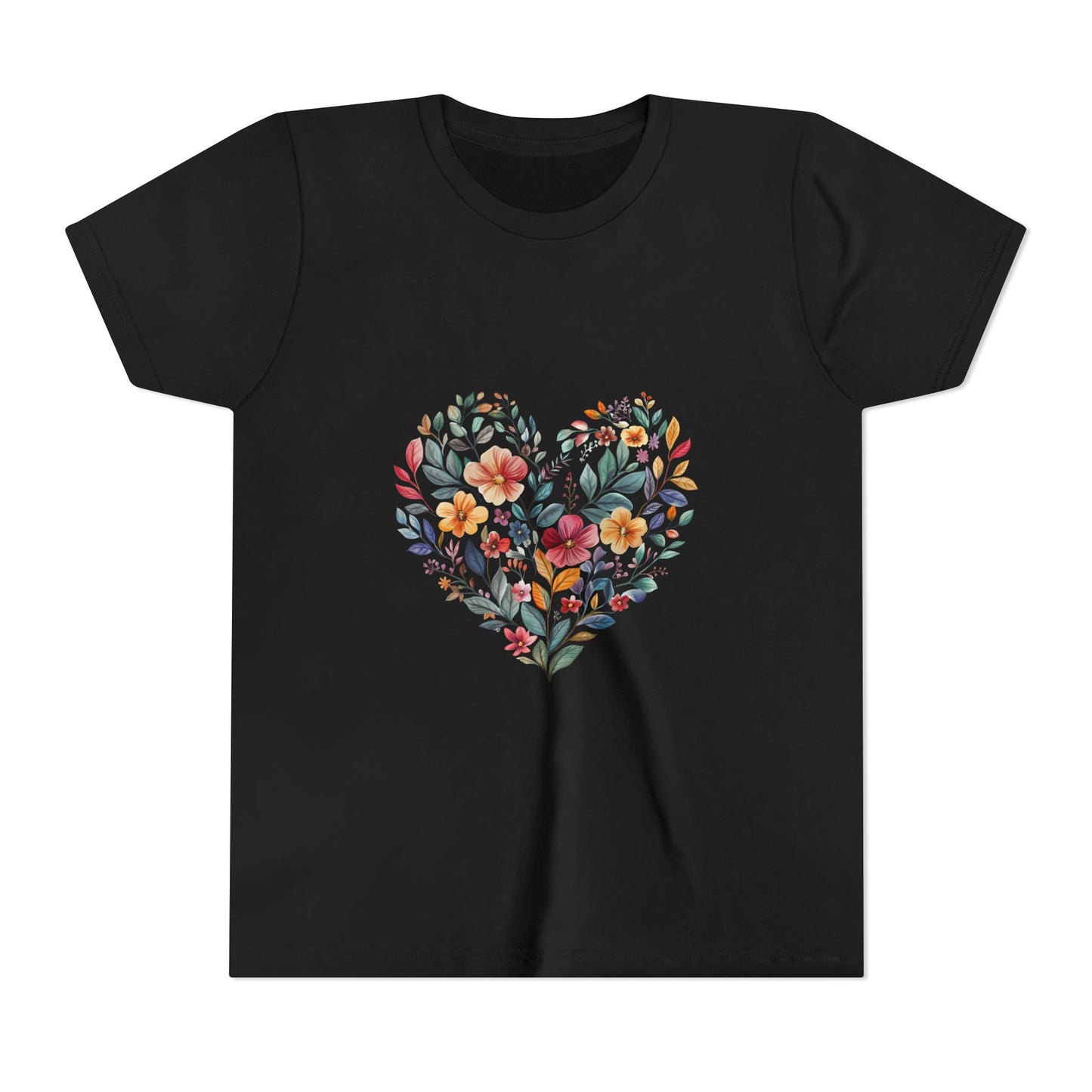 Floral Heart Youth Yoga Tee - Cute Kids T-Shirt I Spring Outfit for Young Yogis I Birthday Gift I Flower Design Top I Children's Fashion