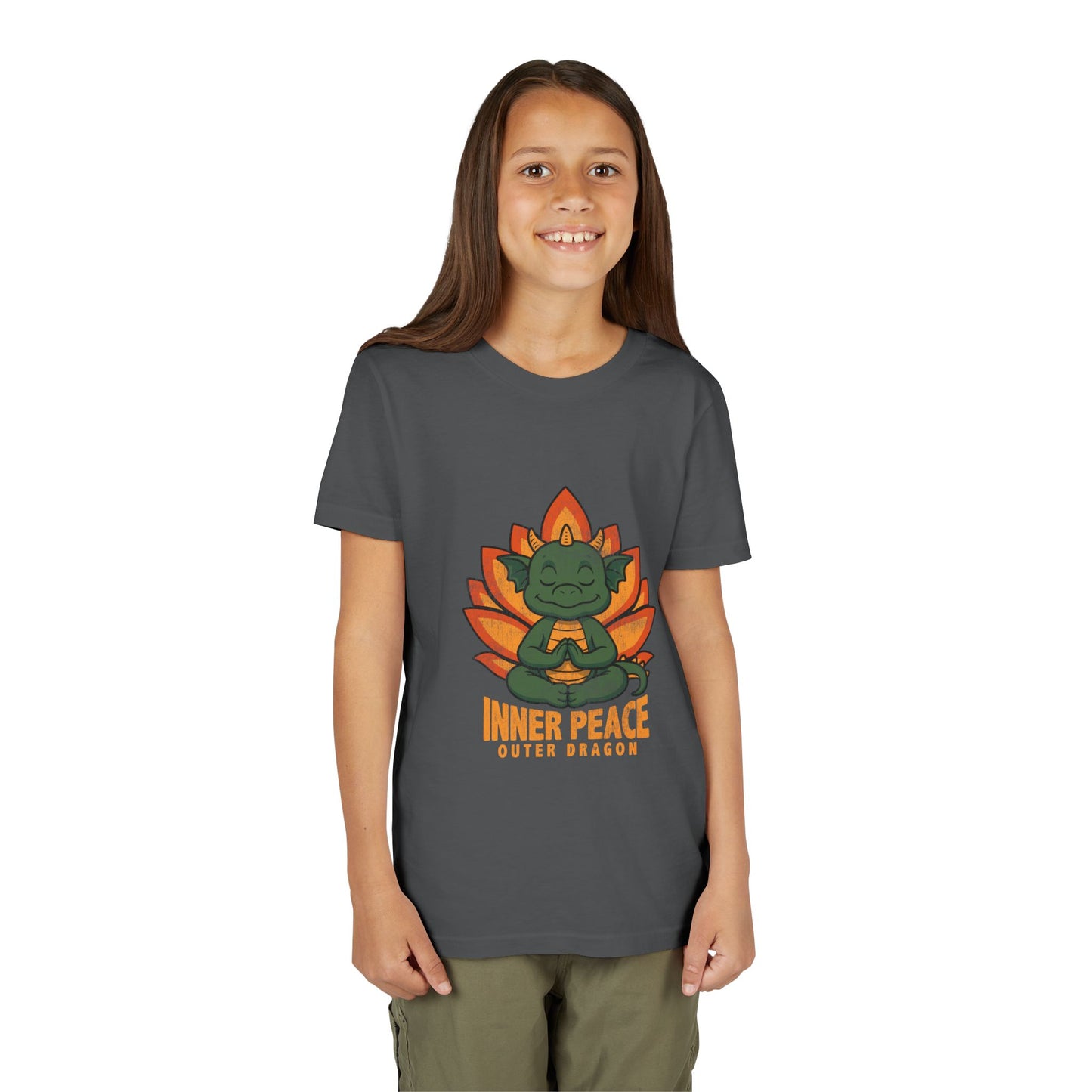 Inner Peace Outer Dragon Kids Yoga T-Shirt - Cute Meditating Dragon Kids Shirt I Girls, Boys Retro Yoga Tee