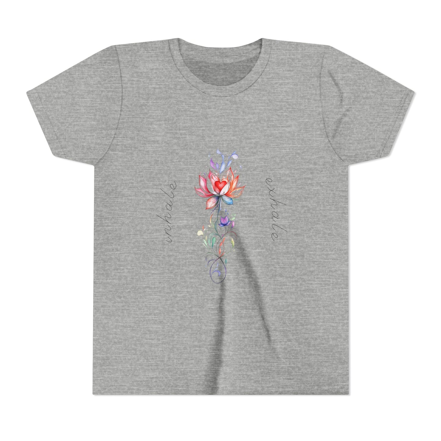 Lotus Flower Inhale Exhale Unisex Youth Yoga Tee | Yoga Inspirational T-Shirt for Kids I Youth Yoga Mindfulness  Apparel