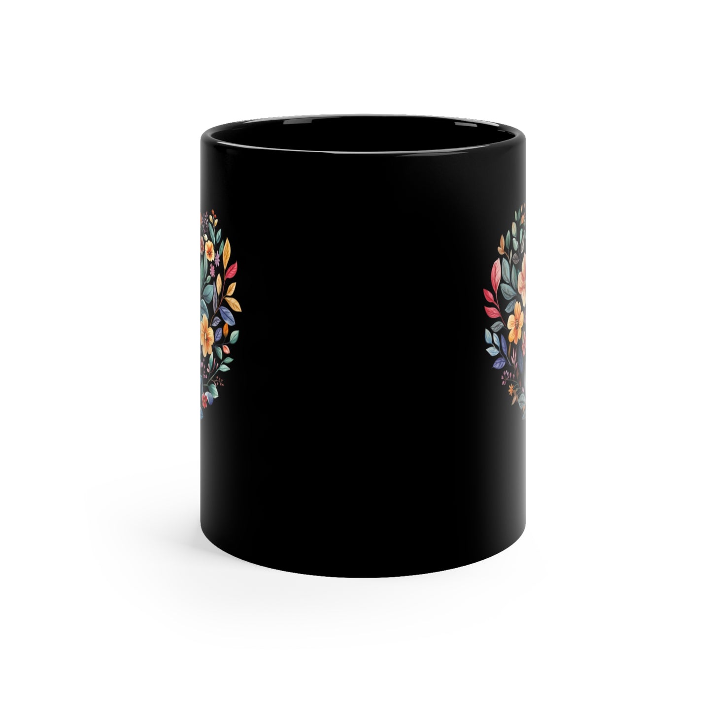 Floral Heart Mandala Coffee Mug I 11oz Black Ceramic Coffee Cup for Yoga Lovers I Ideal Gift for Mother's Day I Birthdays and Meditation Enthusiasts