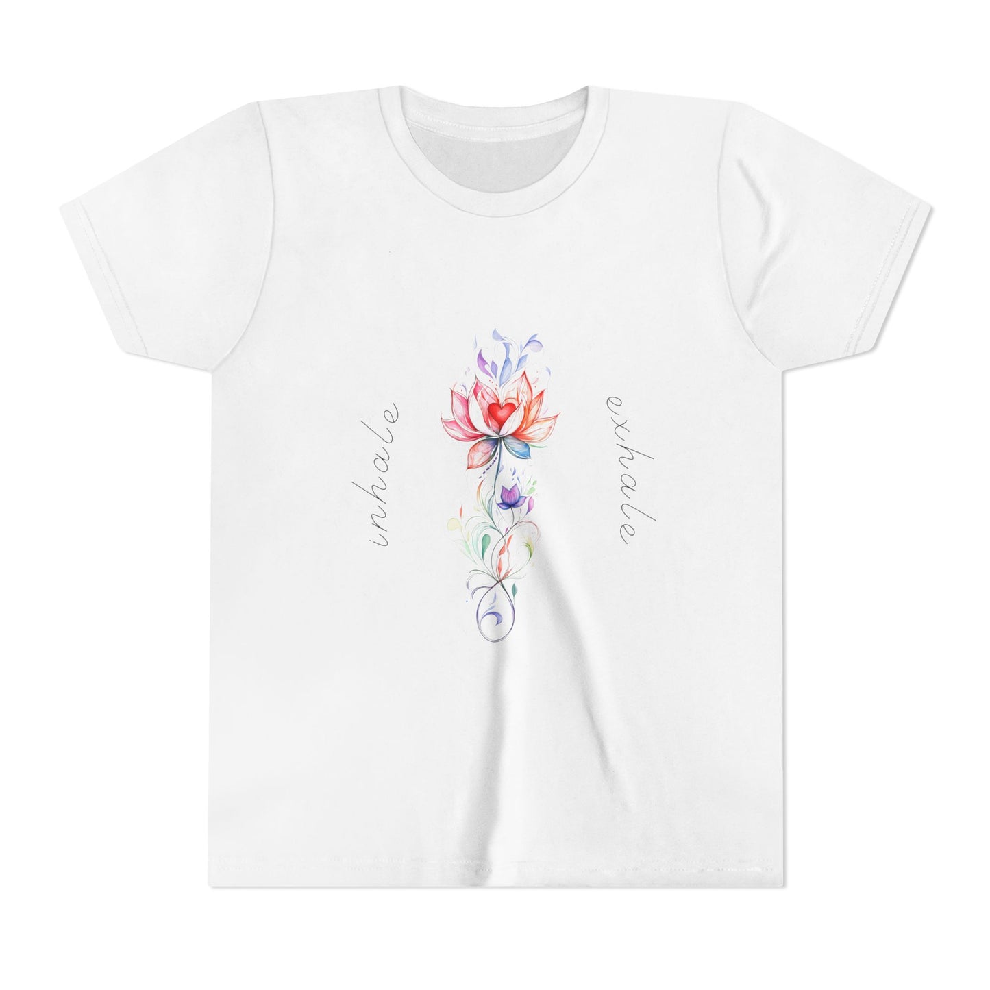 Lotus Flower Inhale Exhale Unisex Youth Yoga Tee | Yoga Inspirational T-Shirt for Kids I Youth Yoga Mindfulness  Apparel
