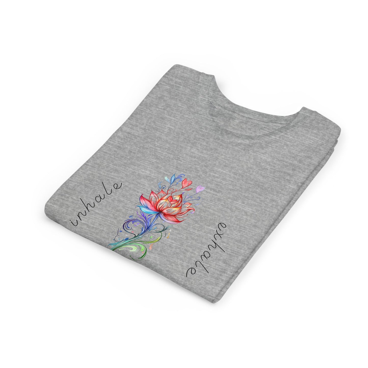 Lotus Flower Inhale Exhale Unisex Youth Yoga Tee | Yoga Inspirational T-Shirt for Kids I Youth Yoga Mindfulness  Apparel