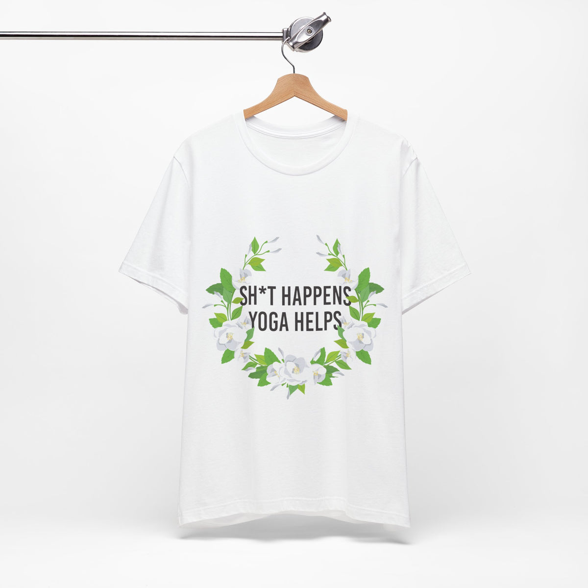 Yoga Tee “Sh*t Happens, Yoga Helps” Floral Relaxation T-Shirt I Funny Yoga Shirt I Meditation Gift For Yogini