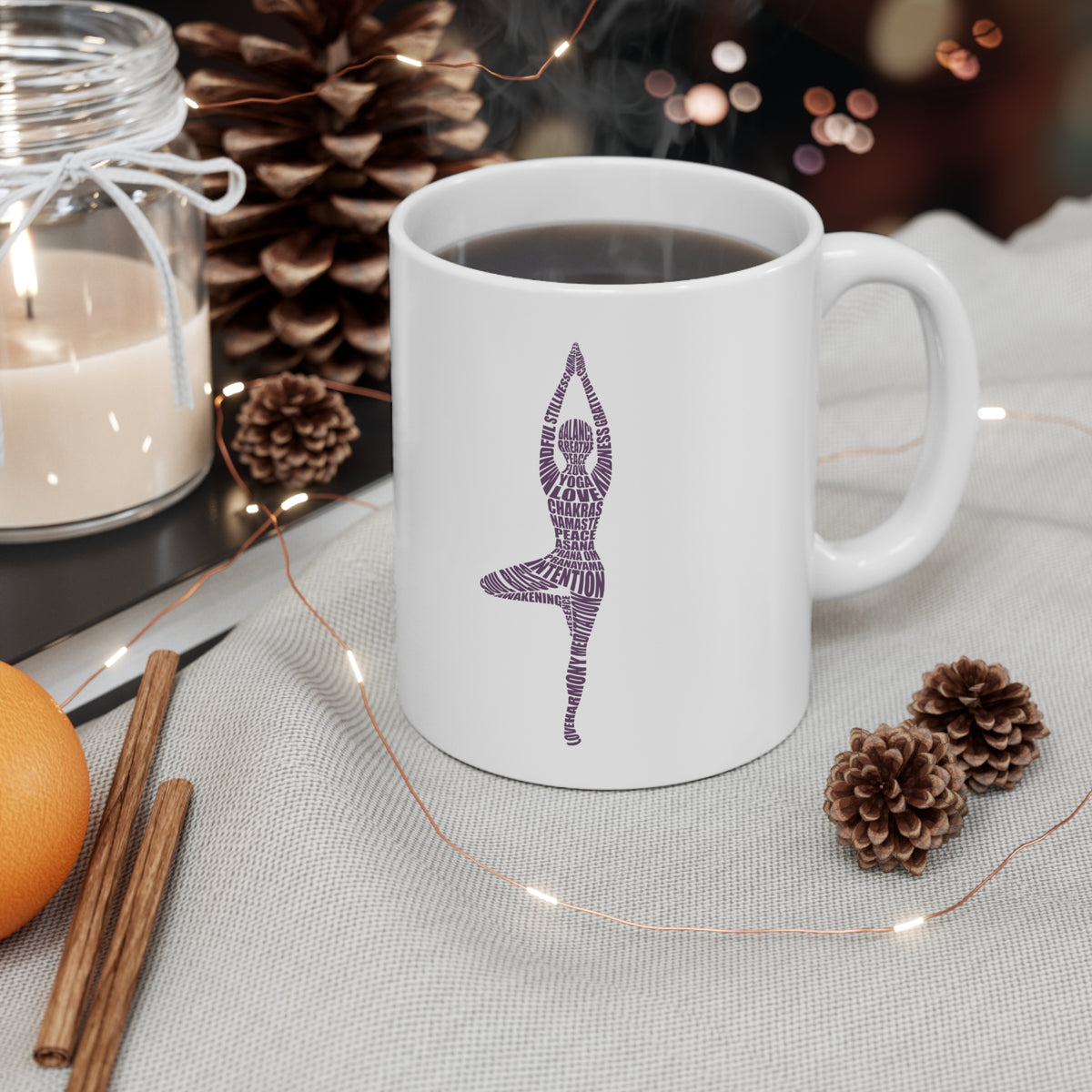 Yoga Pose Mug — 11oz Purple Tree Pose Coffee Mug I Meditation Cup I Zen Gift I Yogini Mug I Spiritual Gift I Mindful Coffee Cup