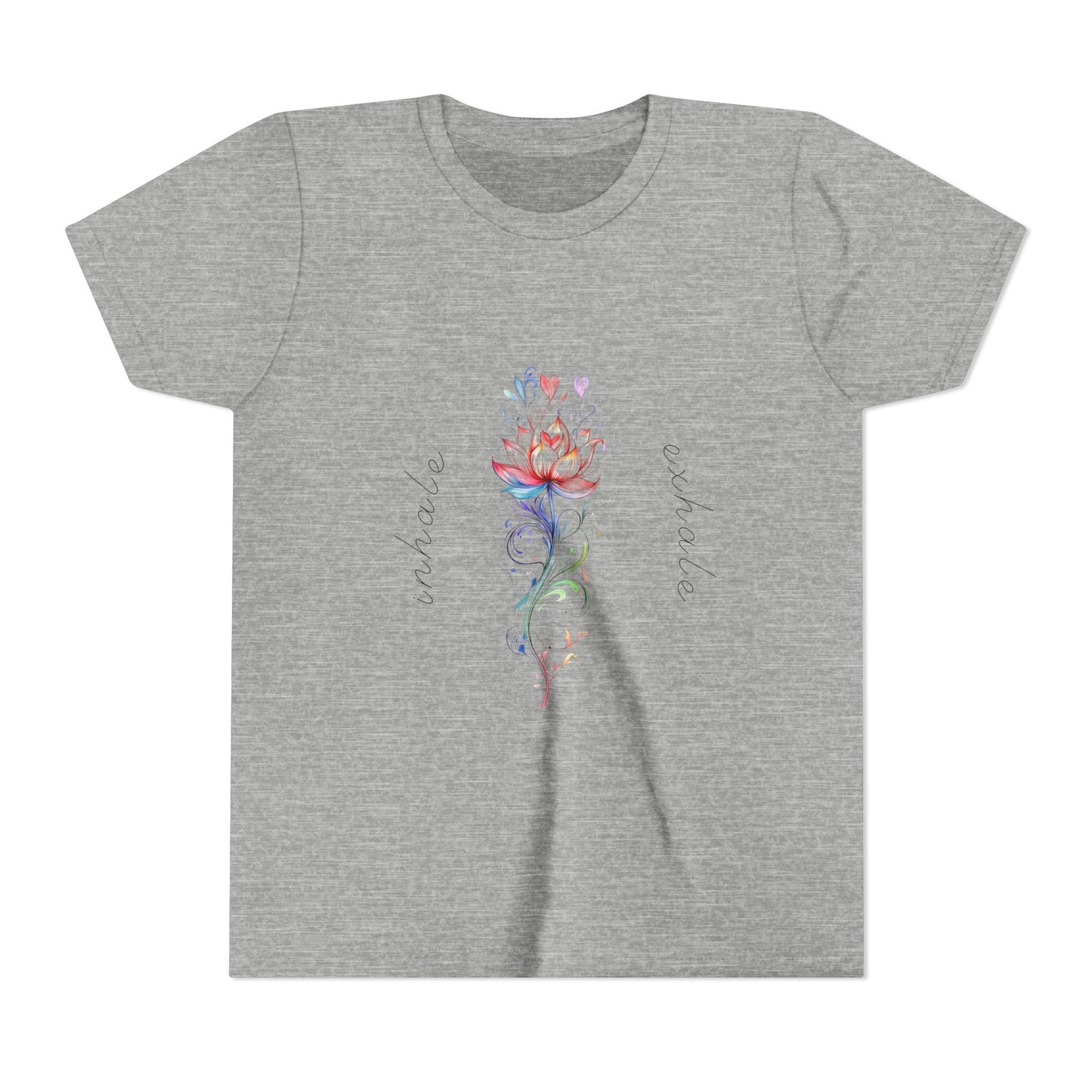 Lotus Flower Inhale Exhale Unisex Youth Yoga Tee | Yoga Inspirational T-Shirt for Kids I Youth Yoga Mindfulness  Apparel