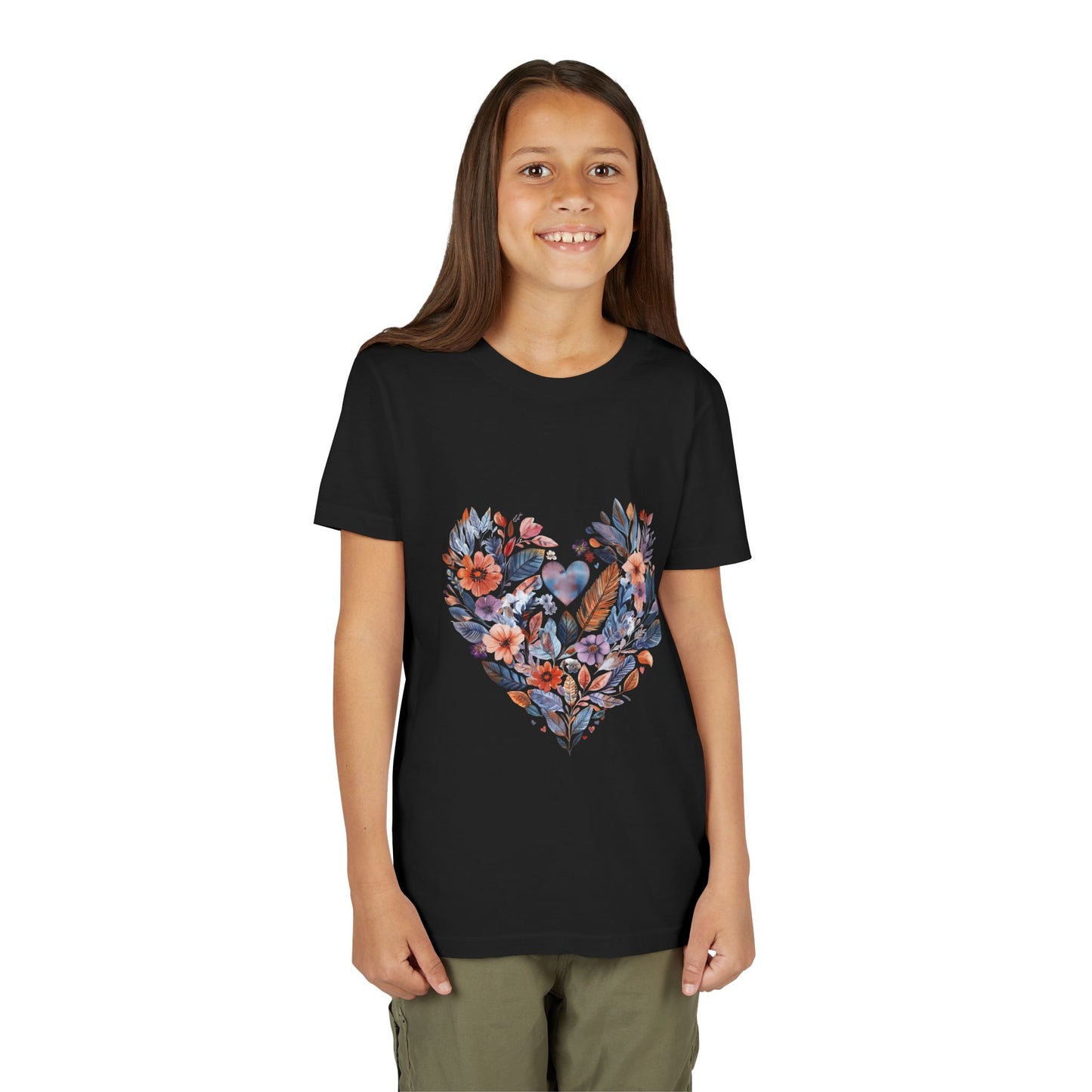 Floral Heart Kids Yoga T-Shirt - Watercolor Girls, Boys Shirt For Yoga I Meditation Tee For Kids I Heart Mandala Tee