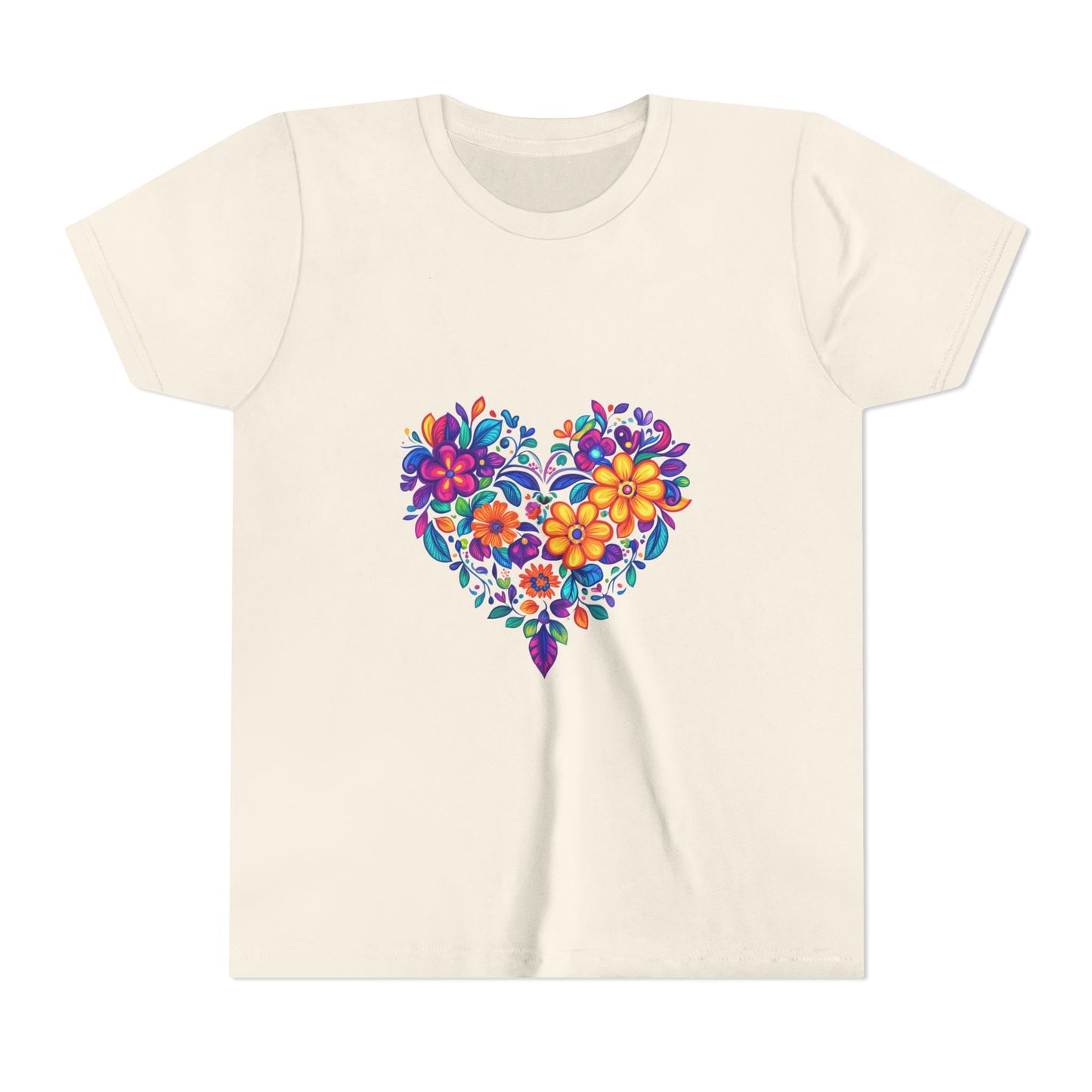 Floral Heart Youth Yoga Tee - Cute Kids T-Shirt I Spring Outfit for Young Yogis I Birthday Gift I Flower Design Top I Children's Fashion