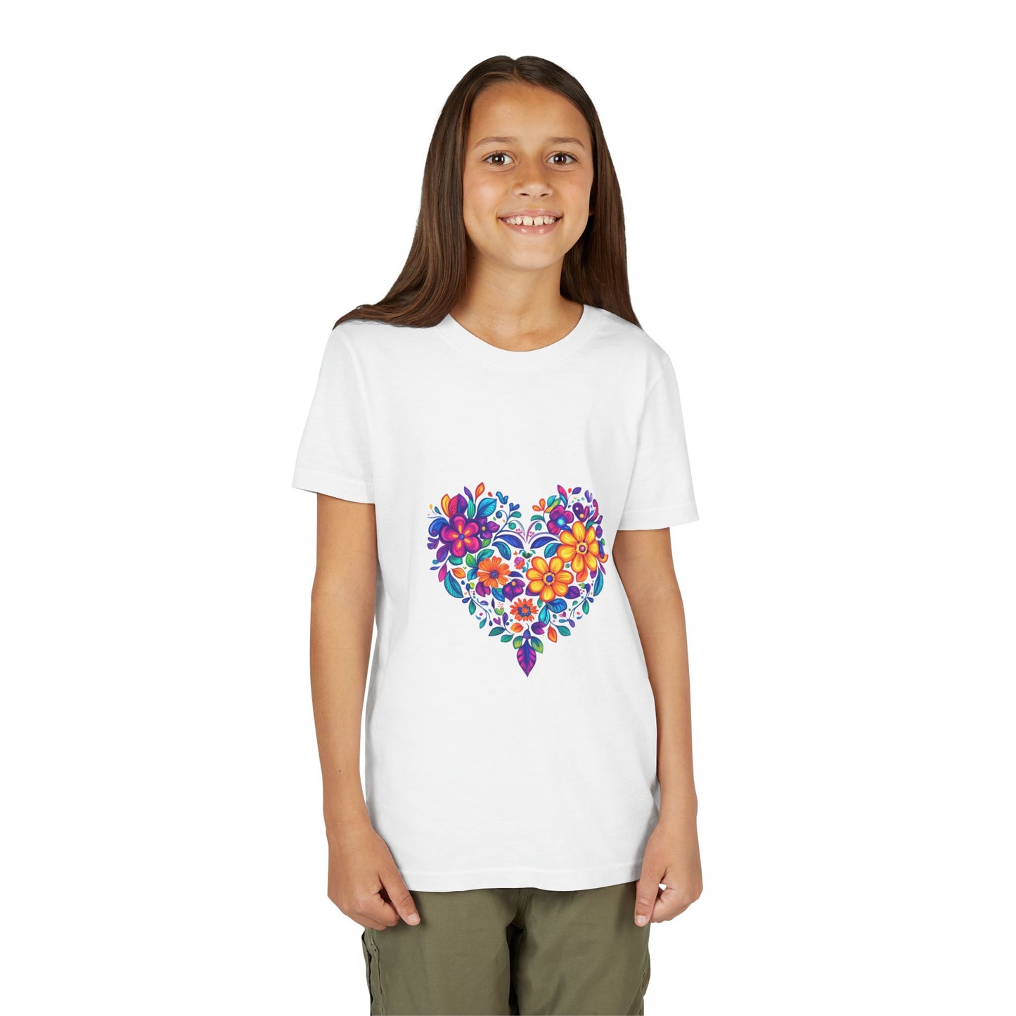 Floral Heart Youth Yoga Tee - Cute Kids T-Shirt I Spring Outfit for Young Yogis I Birthday Gift I Flower Design Top I Children's Fashion