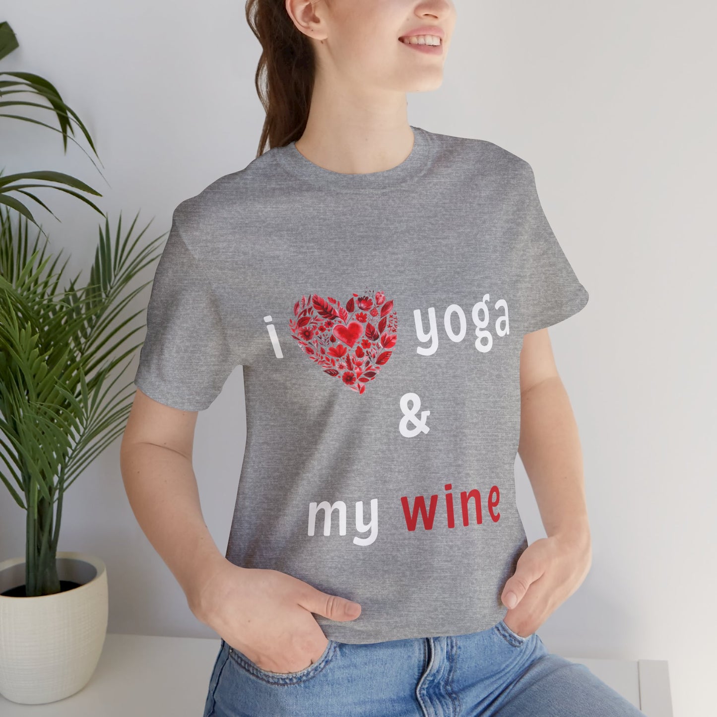 I Love Yoga & My Wine Unisex Tee - Perfect for Yogis and Wine Lovers I Funny Yoga Gift I Self-Care Meditation Apparel