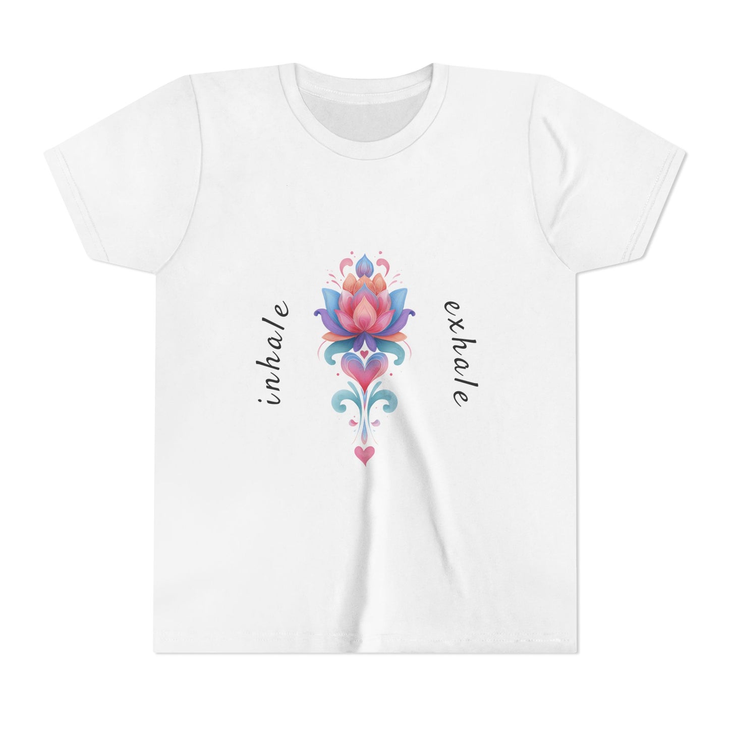 Lotus Flower Inhale Exhale Unisex Youth Yoga Tee | Yoga Inspirational T-Shirt for Kids I Youth Yoga Mindfulness  Apparel