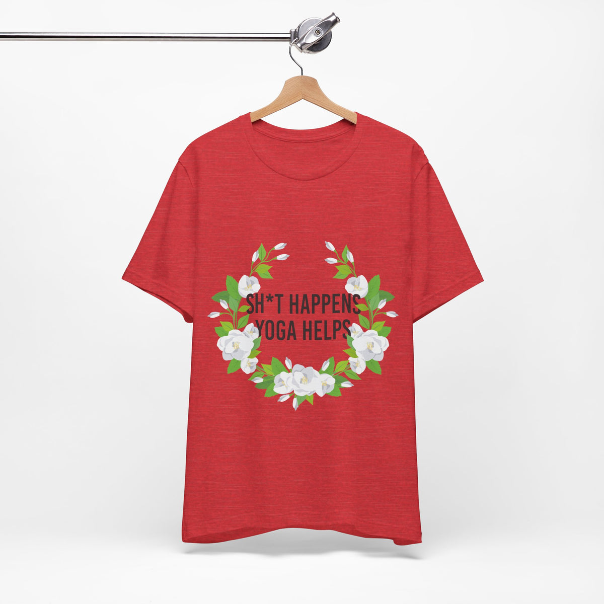 Yoga Tee “Sh*t Happens, Yoga Helps” Floral Relaxation T-Shirt I Funny Yoga Shirt I Meditation Gift For Yogini