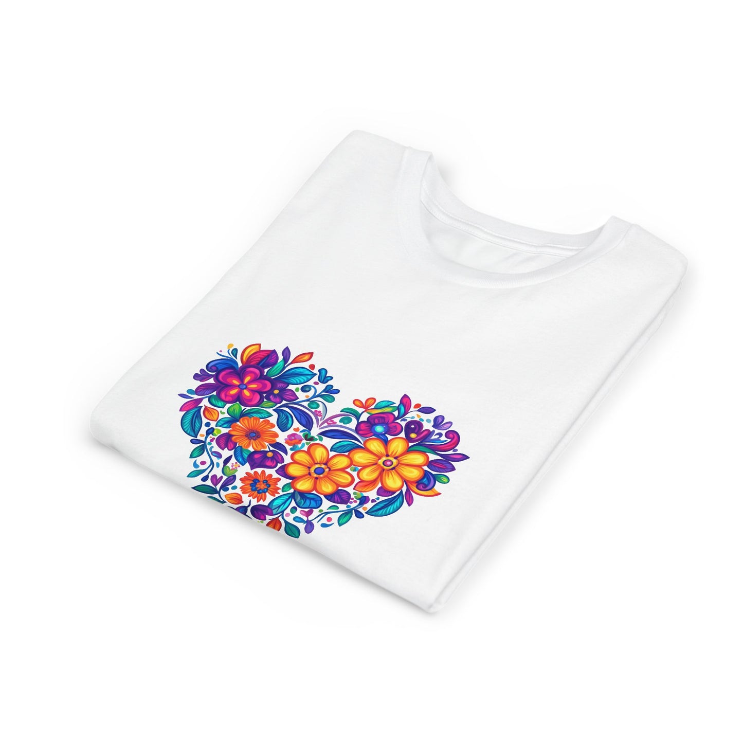 Floral Heart Youth Yoga Tee - Cute Kids T-Shirt I Spring Outfit for Young Yogis I Birthday Gift I Flower Design Top I Children's Fashion