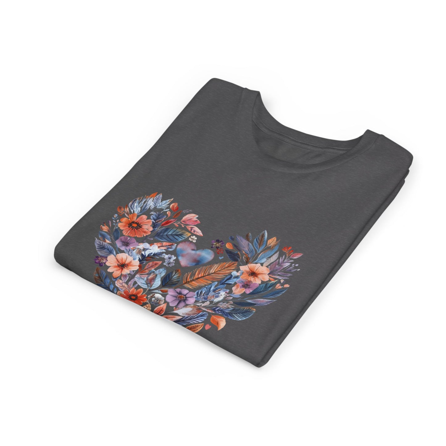 Floral Heart Kids Yoga T-Shirt - Watercolor Girls, Boys Shirt For Yoga I Meditation Tee For Kids I Heart Mandala Tee