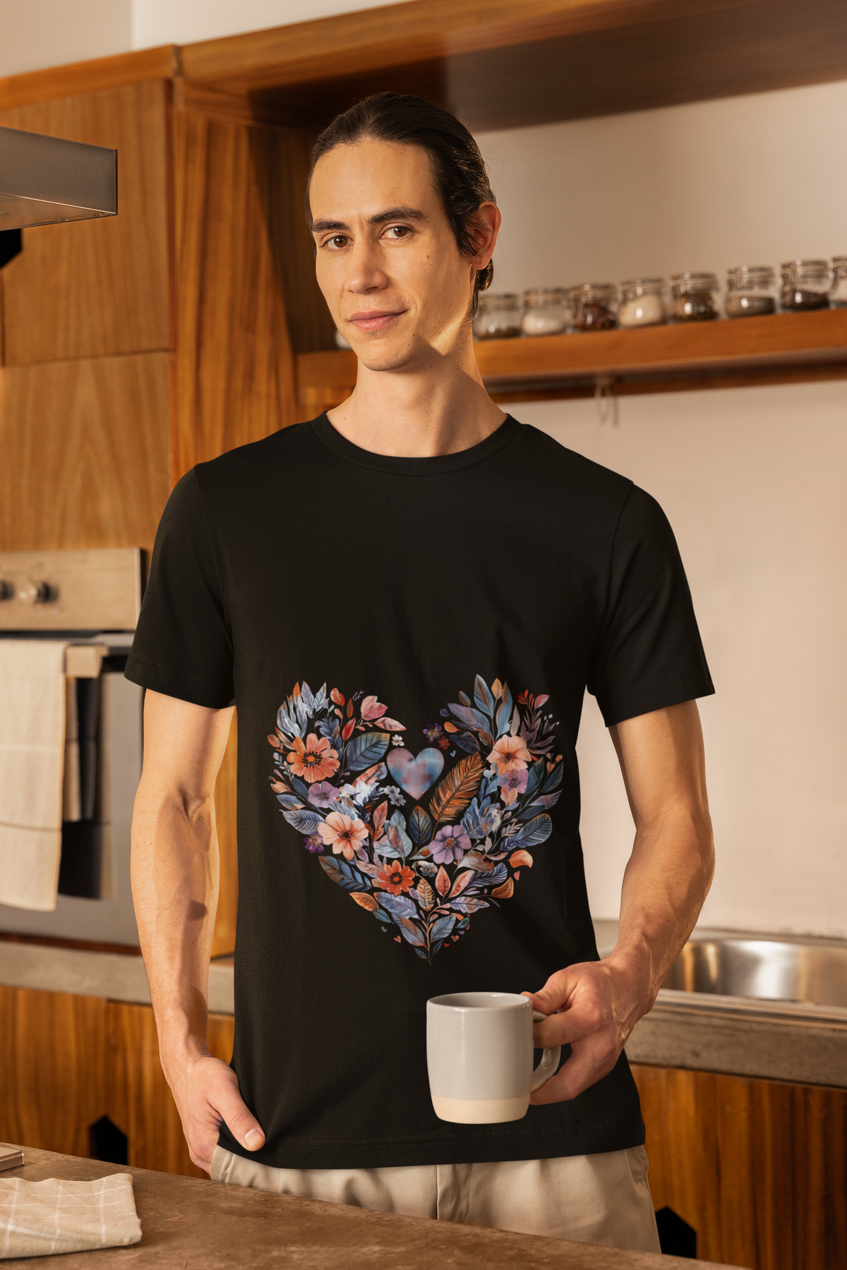 Floral Heart Yoga T-Shirt - Watercolor Mandala Shirt I Meditation Shirt I Namaste Tee For Yogi