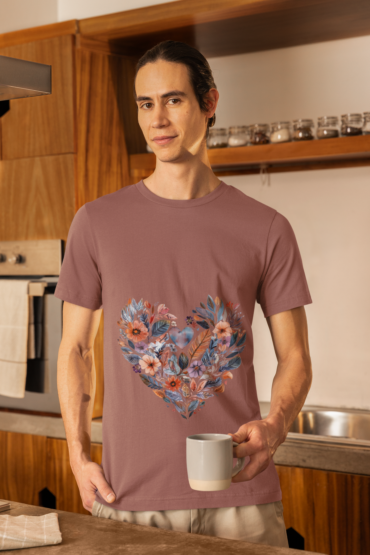 Floral Heart Yoga T-Shirt - Watercolor Mandala Shirt I Meditation Shirt I Namaste Tee For Yogi