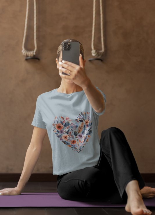 Floral Heart Yoga T-Shirt - Watercolor Mandala Shirt I Meditation Shirt I Namaste Tee For Yogi