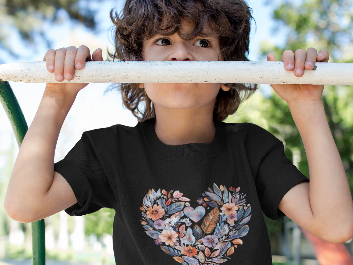 Floral Heart Kids Yoga T-Shirt - Watercolor Girls, Boys Shirt For Yoga I Meditation Tee For Kids I Heart Mandala Tee