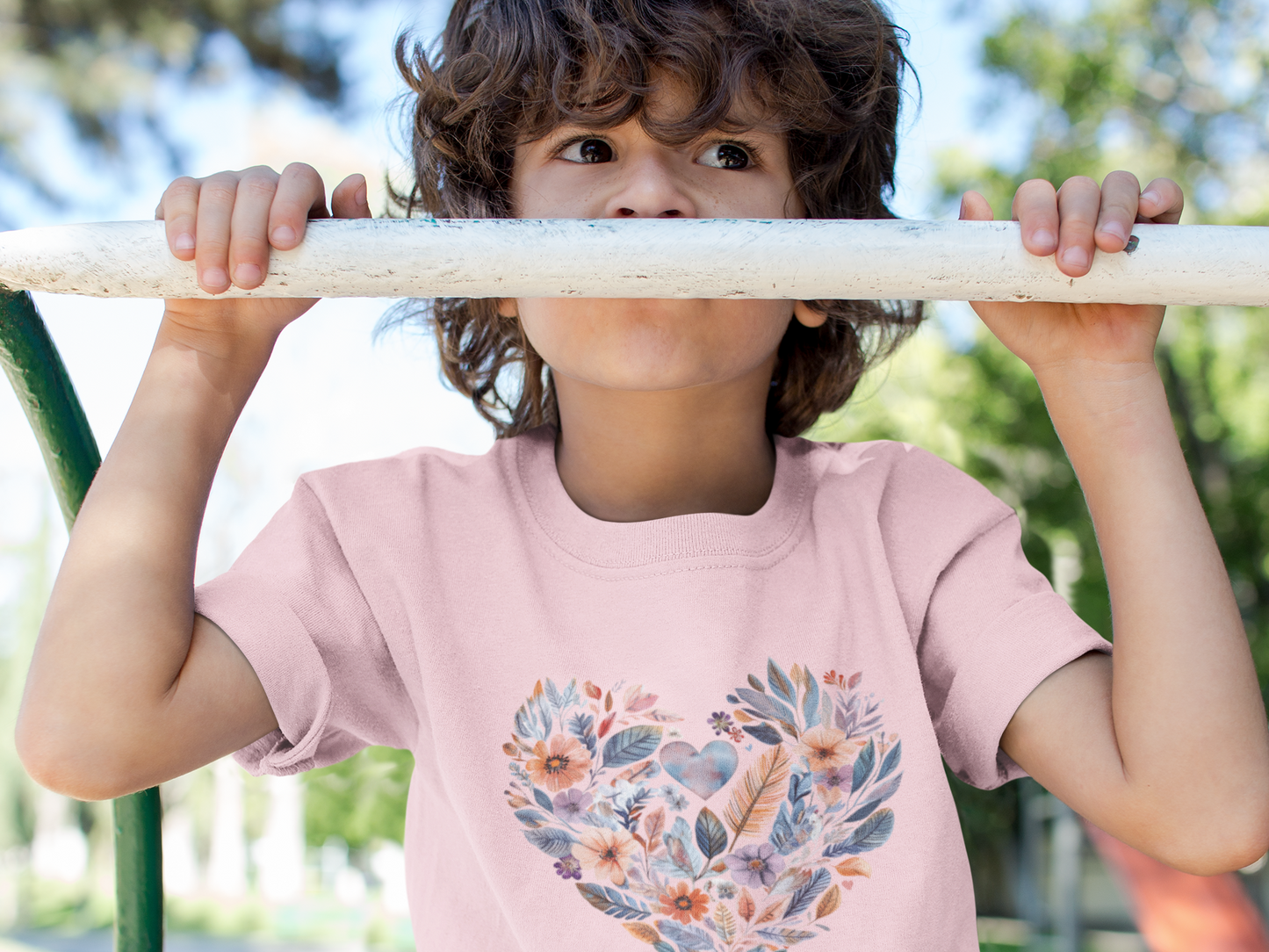 Floral Heart Kids Yoga T-Shirt - Watercolor Girls, Boys Shirt For Yoga I Meditation Tee For Kids I Heart Mandala Tee
