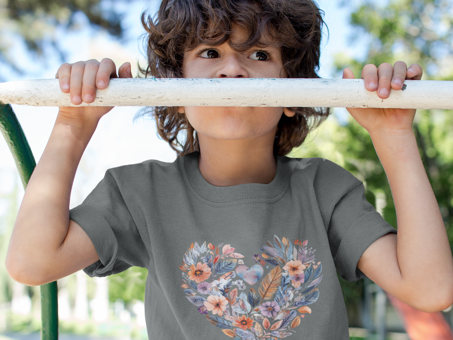 Floral Heart Kids Yoga T-Shirt - Watercolor Girls, Boys Shirt For Yoga I Meditation Tee For Kids I Heart Mandala Tee