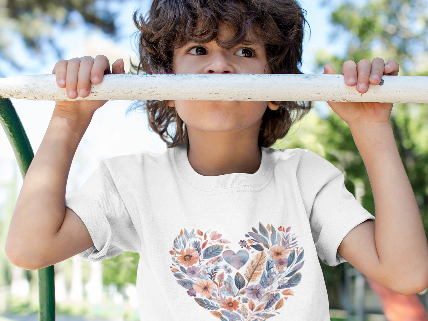 Floral Heart Kids Yoga T-Shirt - Watercolor Girls, Boys Shirt For Yoga I Meditation Tee For Kids I Heart Mandala Tee