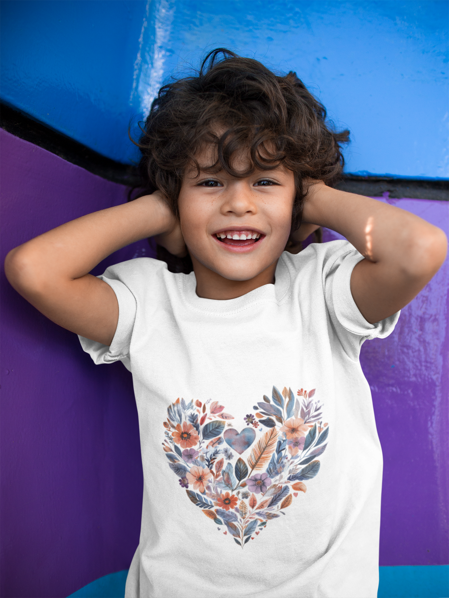 Floral Heart Kids Yoga T-Shirt - Watercolor Girls, Boys Shirt For Yoga I Meditation Tee For Kids I Heart Mandala Tee