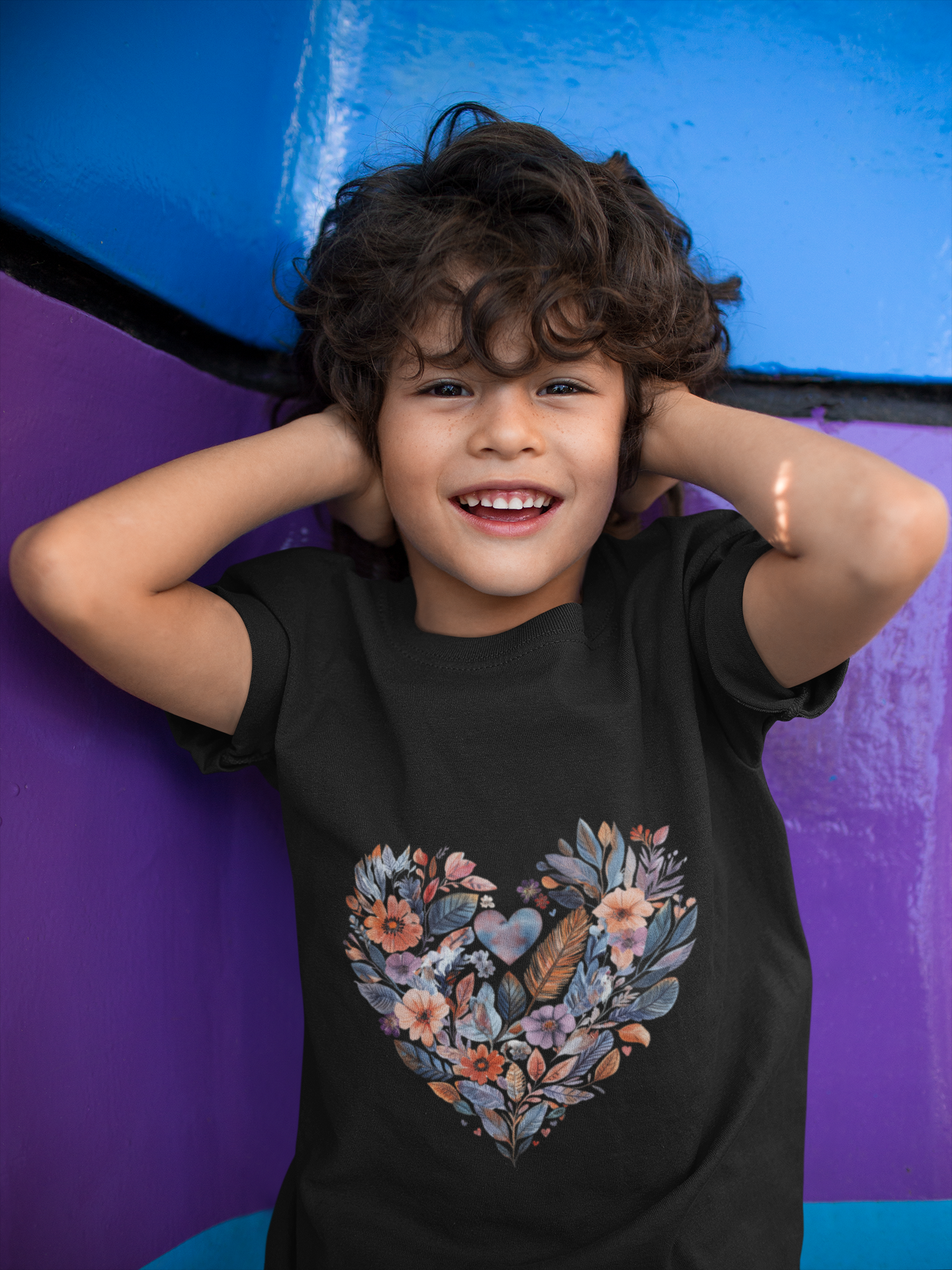 Floral Heart Kids Yoga T-Shirt - Watercolor Girls, Boys Shirt For Yoga I Meditation Tee For Kids I Heart Mandala Tee