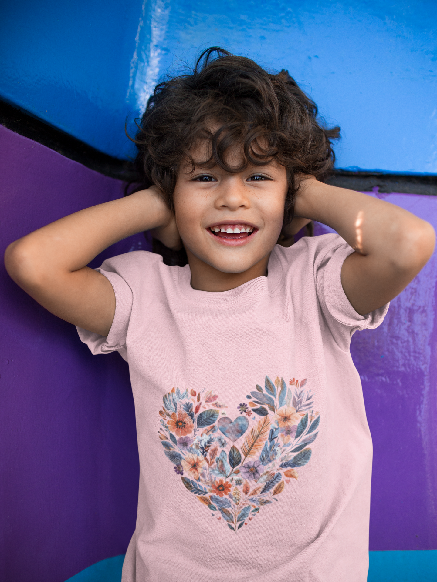 Floral Heart Kids Yoga T-Shirt - Watercolor Girls, Boys Shirt For Yoga I Meditation Tee For Kids I Heart Mandala Tee