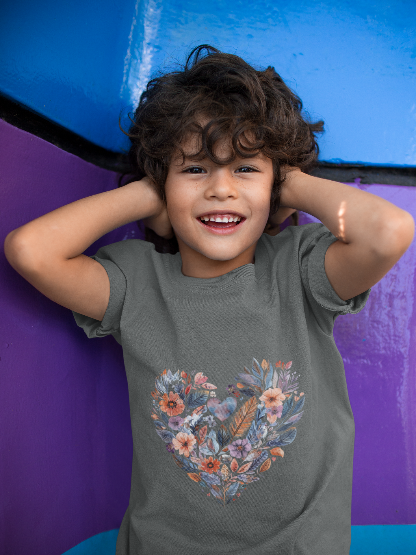 Floral Heart Kids Yoga T-Shirt - Watercolor Girls, Boys Shirt For Yoga I Meditation Tee For Kids I Heart Mandala Tee