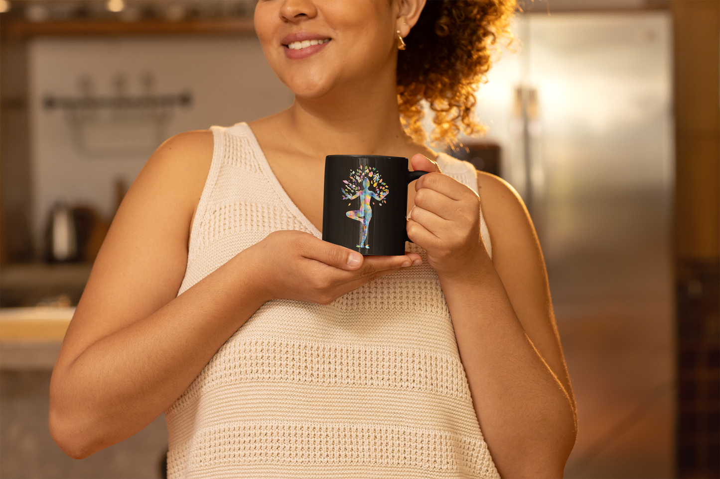 Colorful Tree Pose Black Coffee Mug - 11oz Nature Lover Gift I Yoga Decor I Motivational Drinkware I Spiritual Homeware I Birthday Gift