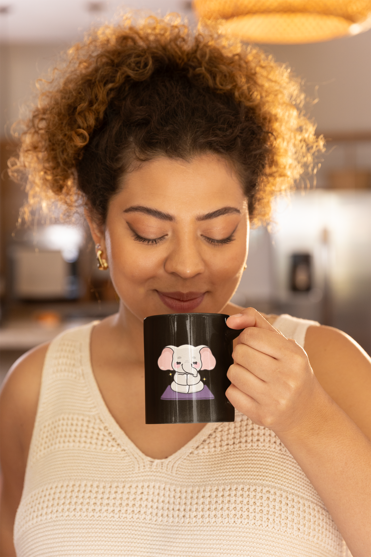 Meditating Elephant Coffee Mug — Cute Zen 11oz Black Mug I Yoga Lover's Gift I Mug For Yogini I Mindfulness Coffee Cup