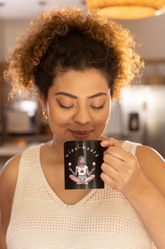Wine-Maste Yoga Ceramic Cup I Funny Yoga Coffee Mug | Gift for Wine Lovers I Relaxation Mug I Unique Meditation Drinkware I Humor Coffee Cup