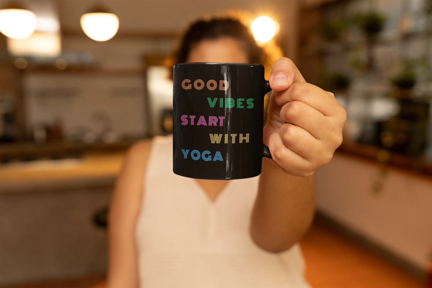 Good Vibes Yoga Mug | 11oz Black Coffee Cup for Yogis I Fitness Lovers I Motivational Gift I Home & Office Decor I Daily Inspiration