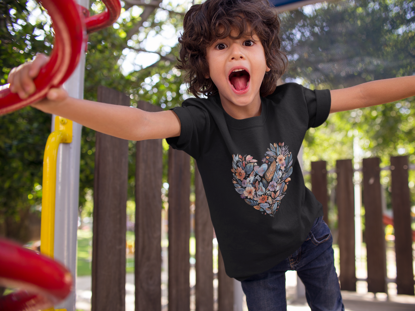 Floral Heart Kids Yoga T-Shirt - Watercolor Girls, Boys Shirt For Yoga I Meditation Tee For Kids I Heart Mandala Tee