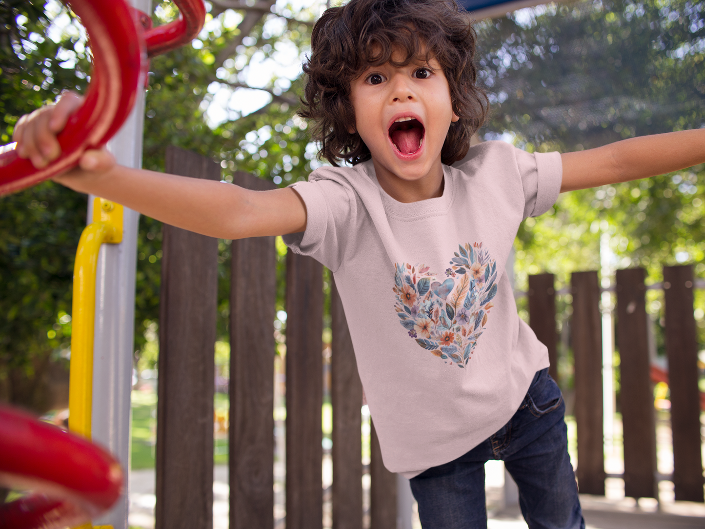 Floral Heart Kids Yoga T-Shirt - Watercolor Girls, Boys Shirt For Yoga I Meditation Tee For Kids I Heart Mandala Tee