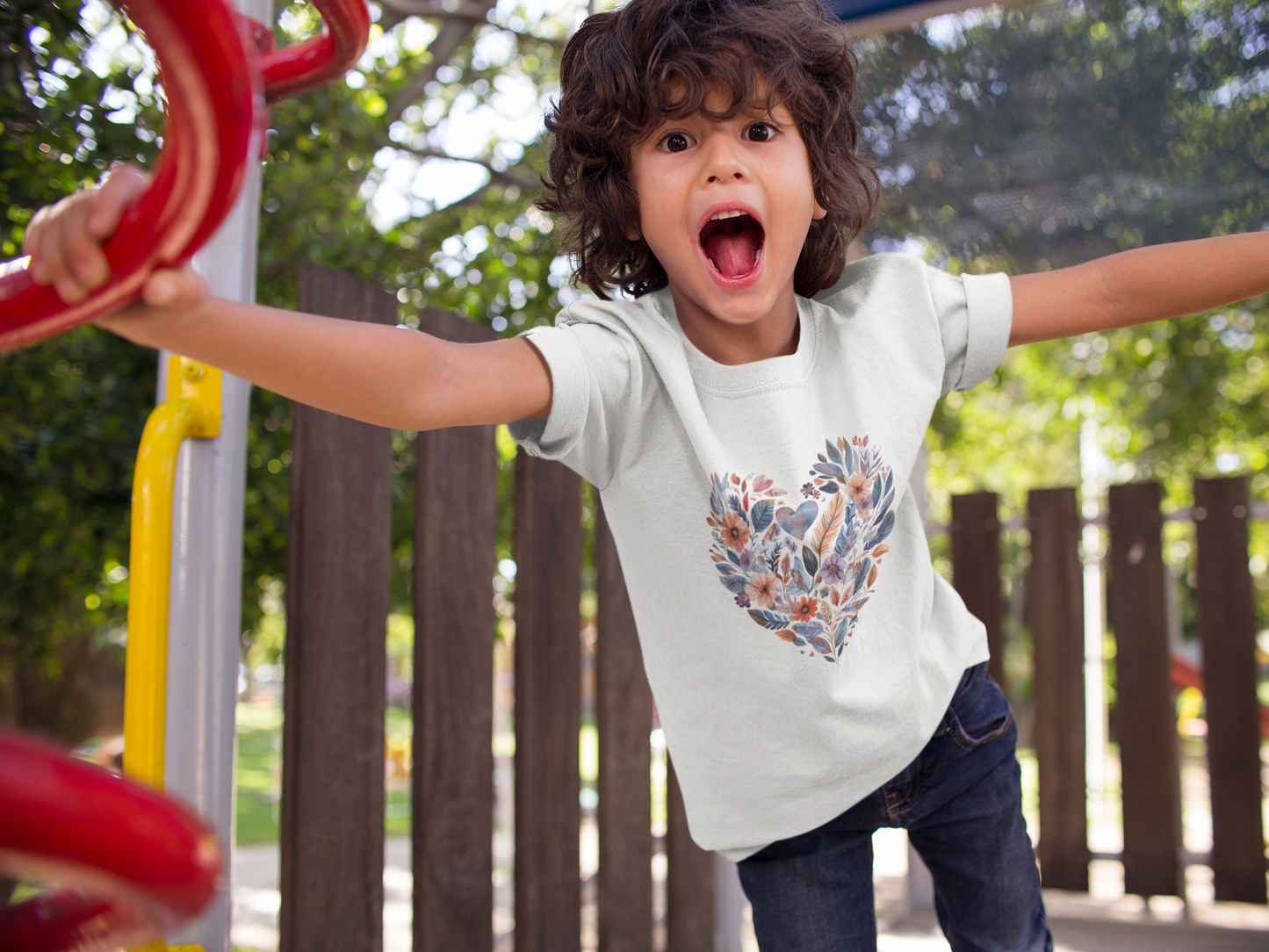 Floral Heart Kids Yoga T-Shirt - Watercolor Girls, Boys Shirt For Yoga I Meditation Tee For Kids I Heart Mandala Tee
