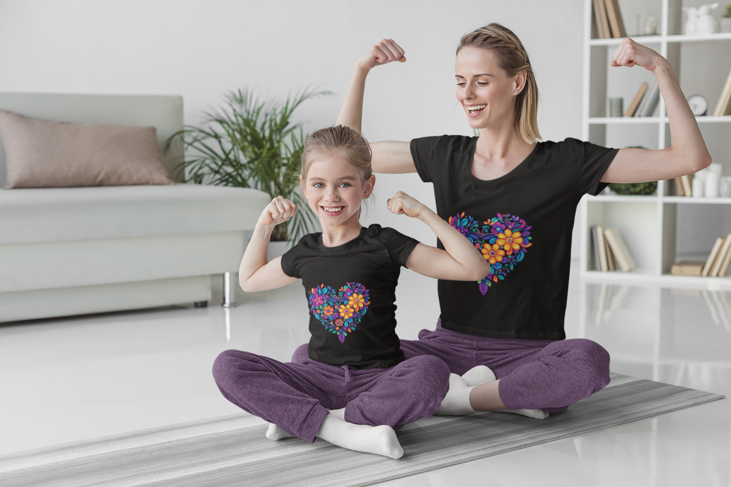 Floral Heart Youth Yoga Tee - Cute Kids T-Shirt I Spring Outfit for Young Yogis I Birthday Gift I Flower Design Top I Children's Fashion