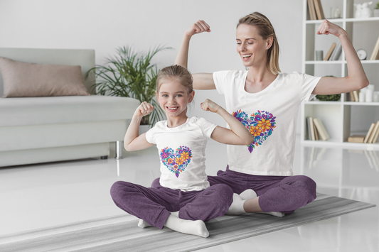 Floral Heart Youth Yoga Tee - Cute Kids T-Shirt I Spring Outfit for Young Yogis I Birthday Gift I Flower Design Top I Children's Fashion