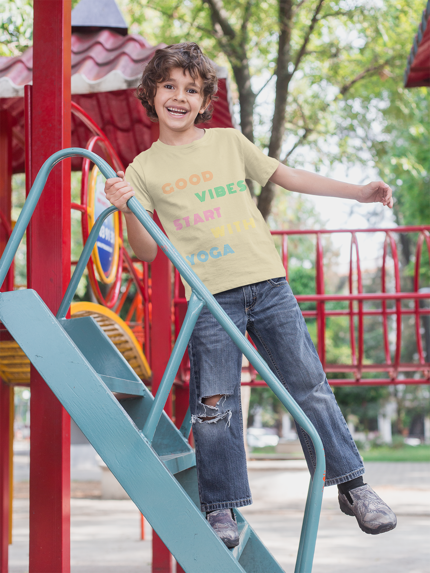 Good Vibes Start With Yoga Youth Yoga Tee - Yoga Apparel for Kids I Kids Cool Yoga T-Shirts I Self-Care Meditation Apparel