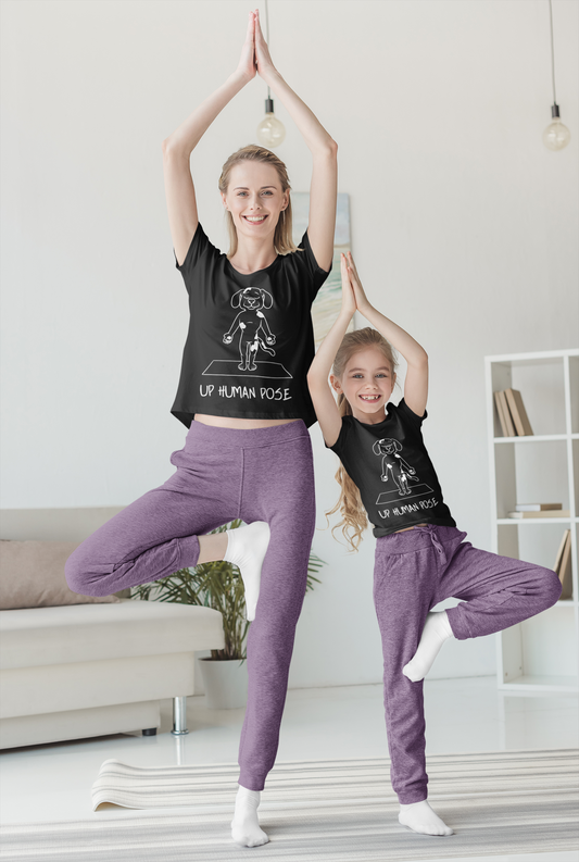 Cute Up Human Pose Design - Youth Yoga Dog Tee I Kids Yoga T-Shirt I Gift for Pet Lovers I Fun Animal Tee I Kids Activewear