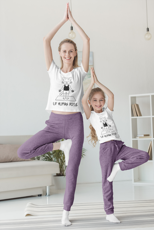 Cute Up Human Pose Design - Youth Yoga Cat Tee I Kids Yoga T-Shirt I Gift for Pet Lovers I Fun Animal Tee I Kids Activewear